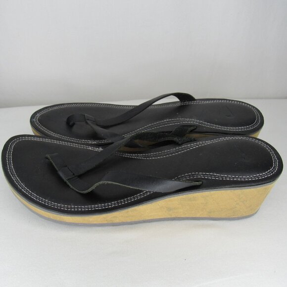 Nike Black Leather Wedge Flip Flop Sandal Women's 11 - Picture 3 of 7